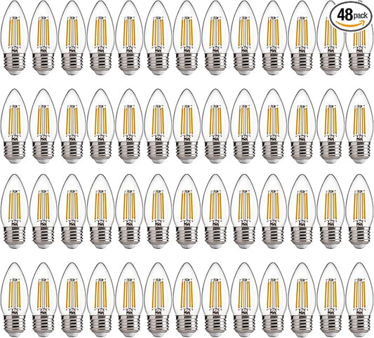 FLSNT LED Candelabra Light Bulbs 60W Equivalent E26 Base, Dimmable B11 LED Chandelier Light Bulbs, 2700K Soft White, 48 Pack UL,CA65 Listed.