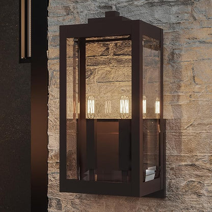 Quoizel Westover Modern Wall Sconce, 22.75 Inch Western Bronze 2-Light Outdoor Light Fixture, Clear Beveled Glass Wall Lantern, 60 W, Industrial Design Wall Light for Porch, Patio, Gazebo or Yard