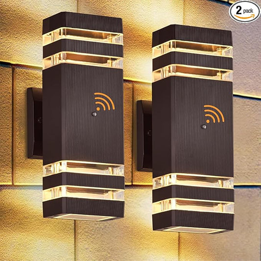 DASTOR 2 Pack Dusk to Dawn Outdoor Wall Lights, Brown Exterior Wall Sconce Lighting Fixtures, Up and Down Porch Lights Outdoor Waterproof Warm White 3000K Outside Lights for House Garage Patio