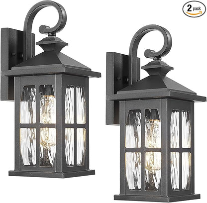 Darkaway Outdoor Light Fixtures Wall Mount, 2pcs Outside Wall Lights Exterior Lighting Fixture with Water Ripple Glass Outdoor Wall Sconce for House Porch Hallway Garage Front Door