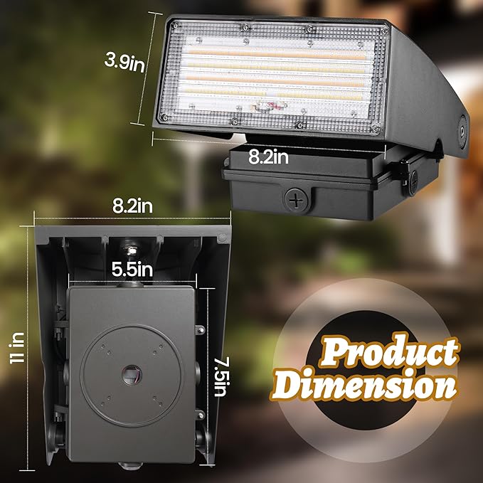 Dusk to Dawn LED Wall Pack Light, Photocell Sensor for Outdoor Lights, 3 Wattage Options(45W/60W/75W), 3 CCT Options, Wall Light Security Fixture for Backyard, Garage, Warehouse 120-247V, ETL