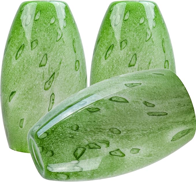 3 Pc Green-plant Oval Pendant Light Shades Only,GO&SO Hand Blown Glass Pendant Lamp Shade,Fitter 1.57 ",Height 7.8 ",Max Diameter 4 ",Stained Glass Pendant Lights Kitchen Island Replacement Lamp Shade