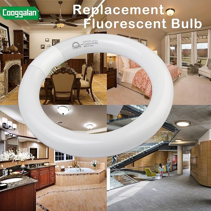 8 inch FC8T9/CW 22W Cool White Circular Fluorescent Light Bulb, Round T9 22 Watt Circline Fluorescent Lamp Bulbs 4100K 1350 Lumens, G10q 4 Pin Base, 2 Pack