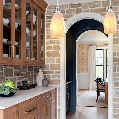 GO&SO Honey-Bronze Gradient Flow Pendant Light Shade, 7.8"H Oval Fixture, 1.57" Fitter, 2 Pack Kitchen Pendant Lighting Over Island -Hand-Blown Fluid Line Texture,for Chandelier Replacement Shades Set