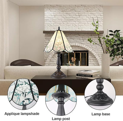 18" Vintage Table Flower Lamp, 60W Retro Glass Vintage Desk Flower Lamp with Switch Controlled, E26 Table Lamp Holder Home Decor Night Stand Lamp Suitable for Living Room, Bedroom Black