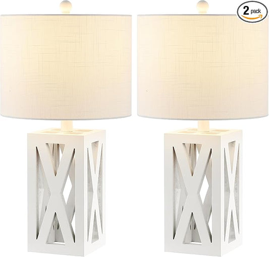 JONATHAN Y JYL1062B-SET2 Stewart 21.5" Wood LED Table Lamp Farmhouse, French Country, Rustic, Bohemian, Bedroom, Living Room, Office, College, Bookcase, White (Set of 2)