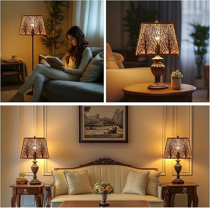 Square Fillet Metal Lampshade Forest Pattern 9" Top X 12" Bottom X 8.8" High Vintage Bronze Fits For Table Lamps Floor Lamps Replacement For Home Decor large lampshade