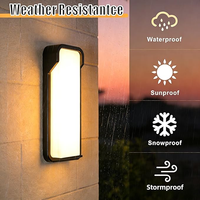 LANFU LED Modern Rectangular Outdoor Wall Sconce Light 3000K Outside Light for House Patio, Black Warm White, IP64 Waterproof Exterior Wall（16.5inch Bordered）