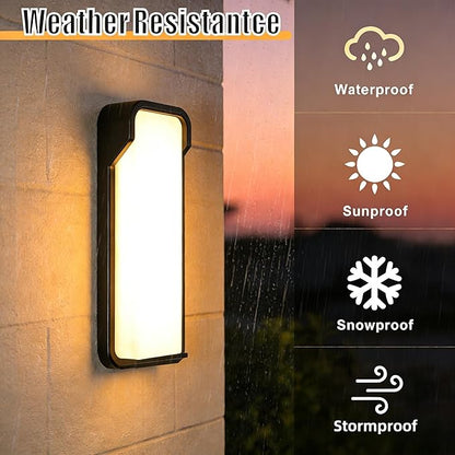 LANFU LED Modern Rectangular Outdoor Wall Sconce Light 3000K Outside Light for House Patio, Black Warm White, IP64 Waterproof Exterior Wall（16.5inch Bordered）