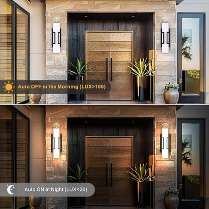 Hyunbae Dusk to Dawn Outdoor Lighting Fixtures, Sensor Modern Outdoor Wall Sconce, LED Wall Mount Porch Light, Dimmable IP65 Waterproof Outside Wall Lights for House Doorway Garage Entryway, 3000K