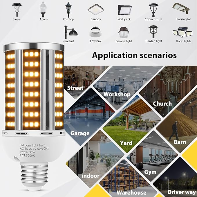 35W 6 pack LED Corn Light Bulb 3000K,(300W Equivalent ) Commercial Grade warm white E26/E39 5000LM Medium Mogul Base LED Lamp,Large Area Lights For Outdoor Indoor Garage Warehouse Factory Bay Light