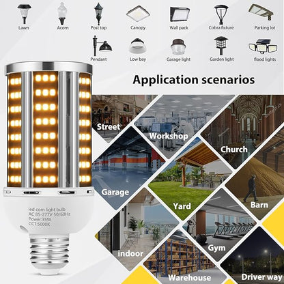 35W 2 pack LED Corn Light Bulb,3000K Warm White(300W Equivalent ) Commercial Grade E26/E39 5000LM Medium Mogul Base LED Lamp,Large Area Lights For Outdoor Indoor Garage supermarket Factory Bay Light