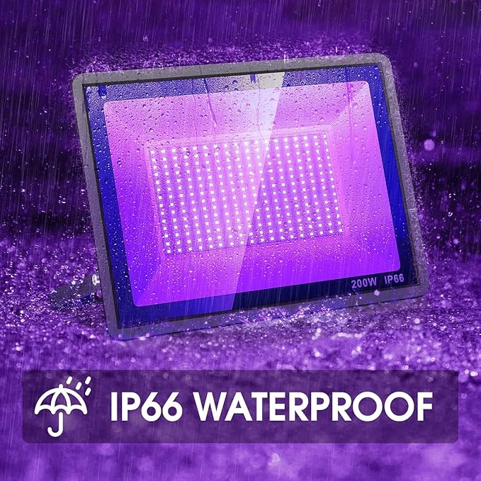 200W 2 Pack LED Black Light, Halloween Outdoor Blacklight Flood With Plug and Switch, IP66 Waterproof for Glow in The Dark, Party, Body Paint, Florescent, Aquarium