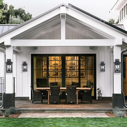 Outdoor Wall Light Fixtures, 16 Inch Waterproof Square Lanterns, 2-Light Exterior Porch Sconces Lighting with Seeded Glass Shade, Modern Black Lamps for Patio Front Door Entryway