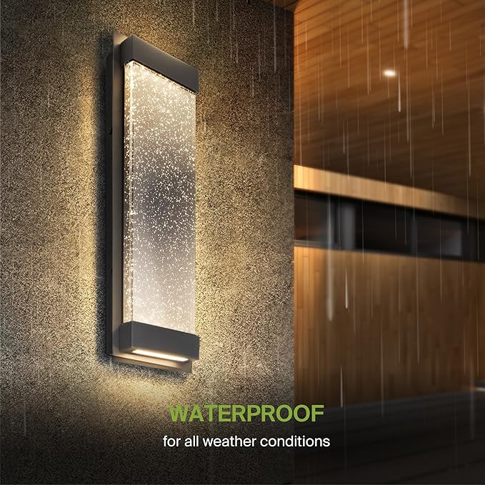 ASD LED 18" Bubble Glass Wall Light Fixture, Outdoor & Indoor Seeded Sconce | 3CCT, Waterproof, Dimmable, Up-Down Glow, ETL Listed | 22W 520LM 3000-5000K 100-277V | Exterior Porch Lighting | Black