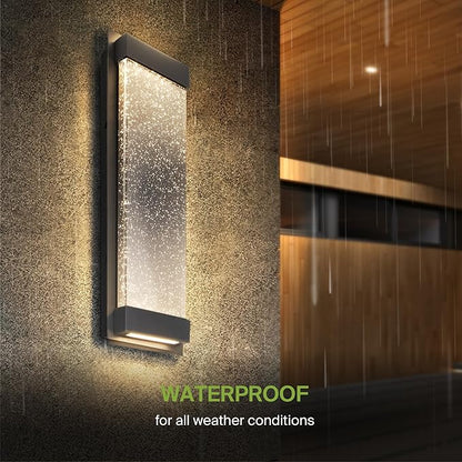 ASD LED 18" Bubble Glass Wall Light Fixture, Outdoor & Indoor Seeded Sconce | 3CCT, Waterproof, Dimmable, Up-Down Glow, ETL Listed | 22W 520LM 3000-5000K 100-277V | Exterior Porch Lighting | Black