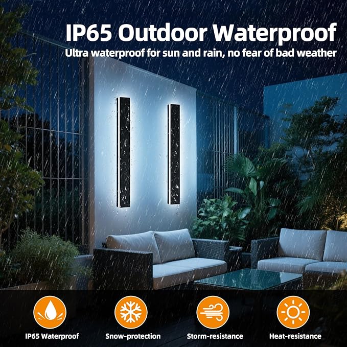 Upgrade Widened 2 Pack 31.4inch Modern Outdoor Wall Sconce, 3 Color 3000K/4500K/6000K, 31W, IP65 Waterproof Long Linear Wall Lights, Minimalist Garage Lamp Lighting for Balcony, Patio, Porch