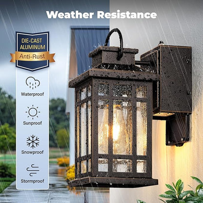 Porch Lights Outdoor with GFCI Outlet, Modern Oil Rubbed Bronze Exterior Lighting Fixtures with Gold Trim, Aluminum Waterproof Outdoor Light Fixtures Wall Mount for Garage, Garden, Entrance