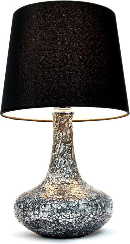 Simple Designs LT1143-BLK Colored Glass Fusion Montage Table Lamp and Matching Faux Silk Shade for Entryway, Living Room, Hallway, Bedroom, Office, Black