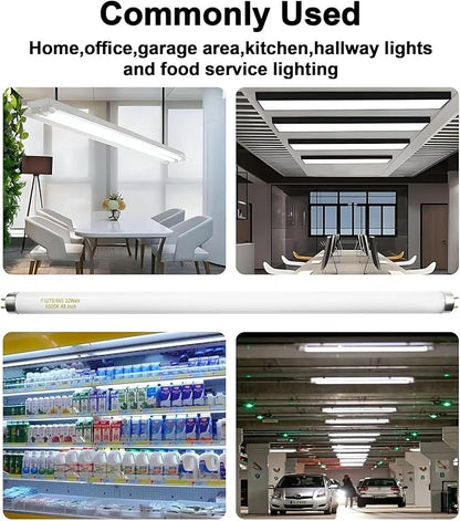 10 Pack, F32T8/865 Fluorescent Light Bulb 48 Inch Daylight 32 Watt, T8 Fluorescent Bulb 4 Foot, 2800 Lumens G13 Medium 6500K Bi-Pin Base