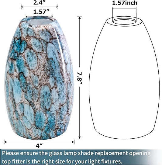GO&SO 2 Pack Blue Glass Lamp Shade Oval Pendant Light Shade,Hand Blown Art Glass Lamp Shade Replacement,Diamater 4",Height 7.8",Fitter 1.57",for Mini Pendant Lights for Kitchen Island Chandelier Shade