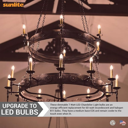 Sunlite LED B13 Torpedo Decorative Chandelier Light Bulb, 7 Watts (60W=), 500 Lumens, 120 Volts, Dimmable, E26 Base, ETL Listed, Torpedo Frosted, Title-20, 2700K Soft White, 6 Pack