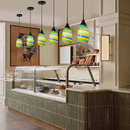 Mini Glass Pendant Light,4.72" Rainbow Hanging Lights 1-Pack Handblown Oval Rainbow Art Glass Hanging Pendant Light for Kitchen Island,Dining Room,Living,Foyer,Hallway, Entry