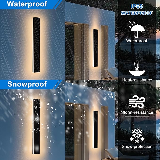 2 Pack 48 Inch Waterproof Outdoor Wall Light, 5.9 Inch Wide Linear Outdoor Garage Lighting Fixtures Long Exterior LED Wall Light for Porch Garage Patio, 3000K-6000K 5CCT