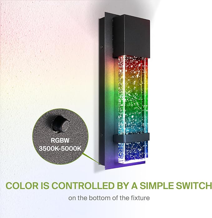 ASD LED 13" Bubble Glass Wall Light Fixture, Outdoor & Indoor Seeded Sconce | RGBW, Waterproof, ETL Listed | 9W 250LM 3000-5000K 100-277V | Exterior Lantern, Porch Lighting | Black