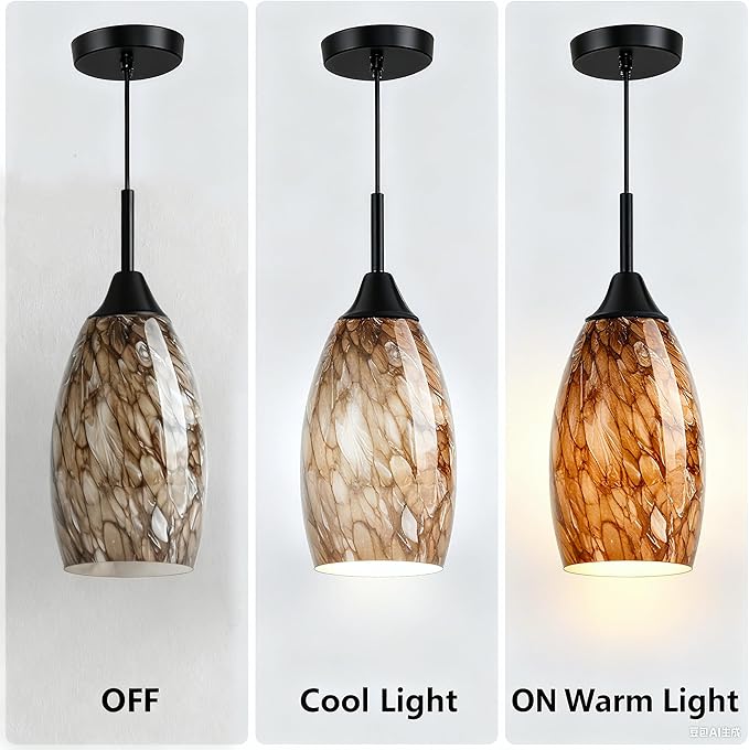 Glass Pendant Light Shade, Oval Glass Lamp Covers for Kitchen Island, Pendant Light Fixtures Replacement, Brown Hanging Ceiling Chandelier Shade Replacement 7.64x4.71" with 1.65" Fitter, 1 Pack