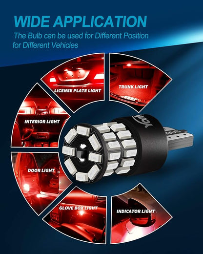 Yorkim 194 LED Bulb Red Error Free T10 Led Bulb168 LED Bulb for Interior Dome Map Door Courtesy Trunk License Plate Lights, 168 192 2825 W5W Bulbs Replacement for 12V Car, Pack of 2