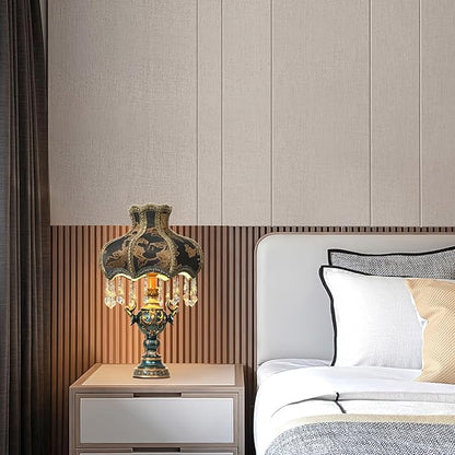Victorian Style Table Lamp, Antique Flower Decorative Bedside Desk Lamp, Blue Fabric Night Light Elegant Bedside Nightstand Lamps for Bedroom Living Room