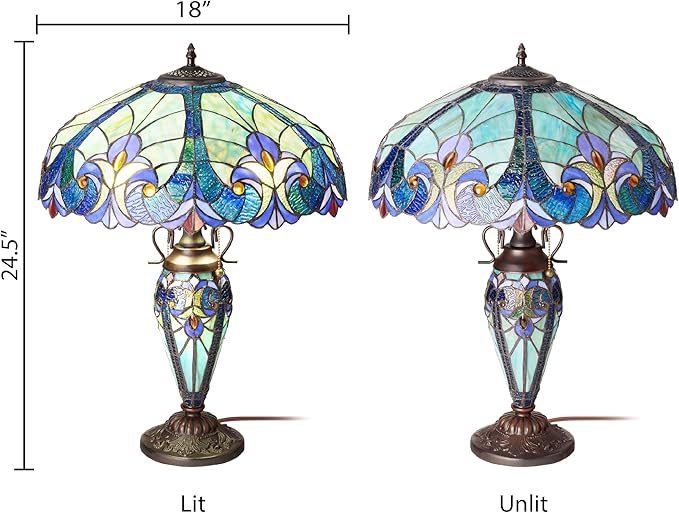 RIVER OF GOODS 24.5" H Halston Double Lit Blue Bowl Shade Stained Glass Table Lamp