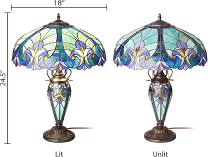 RIVER OF GOODS 24.5" H Halston Double Lit Blue Bowl Shade Stained Glass Table Lamp