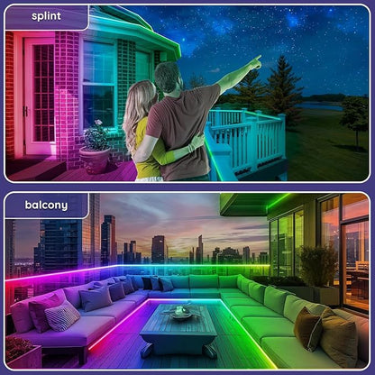 100ft Outdoor LED Strip Lights Waterproof,IP68 Outside Led Light Strips Waterproof with App and Remote,Music Sync RGB Exterior Led Rope Lights with Self Adhesive Back for Roof,Deck