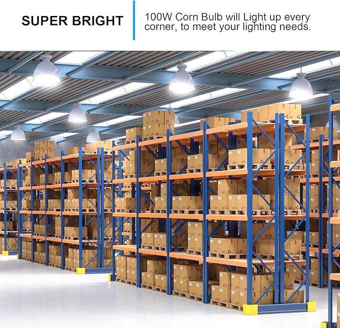 100W Led Corn Light Bulb 15000lm Bright 5000K Daylight White E26/E39 Base 1000W Equivalent LED Metal Halide HID CFL for Commercial Industrial Lighting Warehouse High Bay Light Garage Workshop(2-Pack)