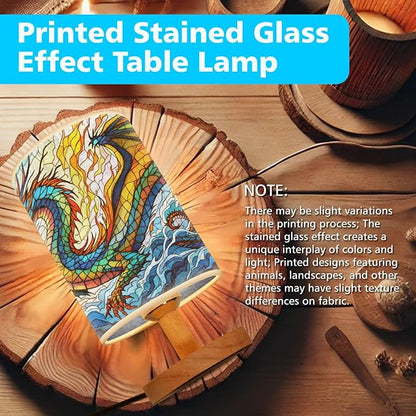 Dragon Table Lamp LED 3-Color Pressed Bedside, Dragon Shade Lamp with Wood Base for Bedroom Living Room Desk Office TL01