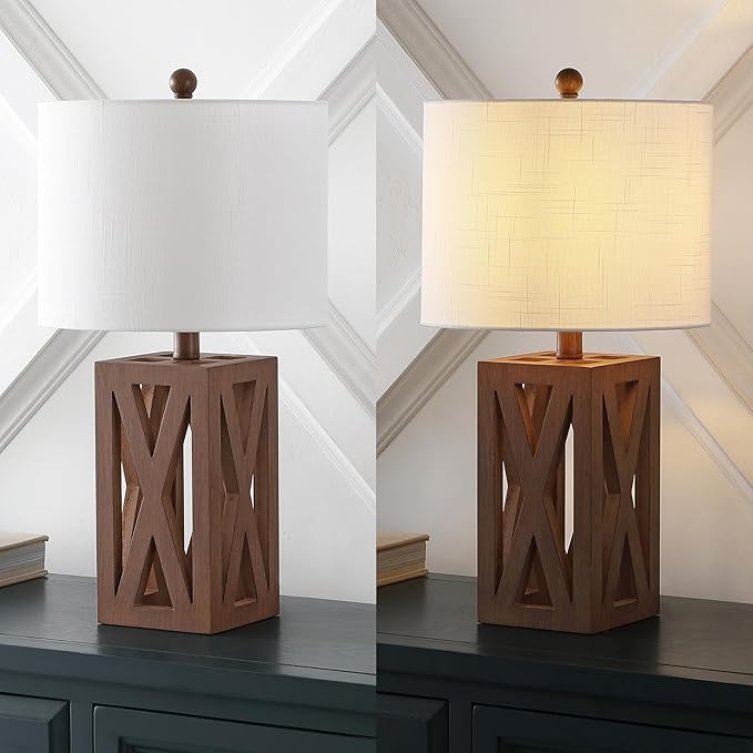 JONATHAN Y JYL1062A-SET2 Stewart 21.5" Wood LED Table Lamp Farmhouse, French Country, Rustic, Bohemian, Bedroom, Living Room, Office, College, Bookcase, Brown (Set of 2)