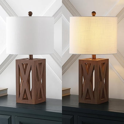 JONATHAN Y JYL1062A-SET2 Stewart 21.5" Wood LED Table Lamp Farmhouse, French Country, Rustic, Bohemian, Bedroom, Living Room, Office, College, Bookcase, Brown (Set of 2)