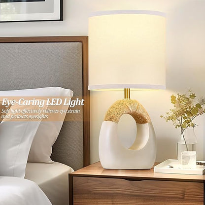 Table Lamp for Bedroom Set of 2 - Bedside Table Lamps with Adjustable Color Temperatures - Boho Rattan Lamps for NightStands Small White Farmhouse Living Room Lamps for Reading Bulbs Included