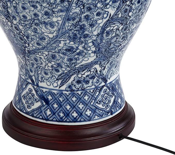 Barnes and Ivy Shonna Garden Bird 27" Tall Jar Traditional Table Lamps Set of 2 Blue Porcelain White Shade Living Room Bedroom Bedside Nightstand House Office Home Kitchen Entryway Console