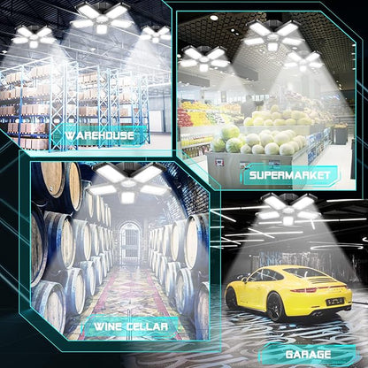 LED Garage Light - 160W 16000LM 6500K LED Garage Ceiling Lights, Screw in Shop Lighting 5+1 Deformable Panels for Attic, Basement, Workshop, E26/E27 (4)