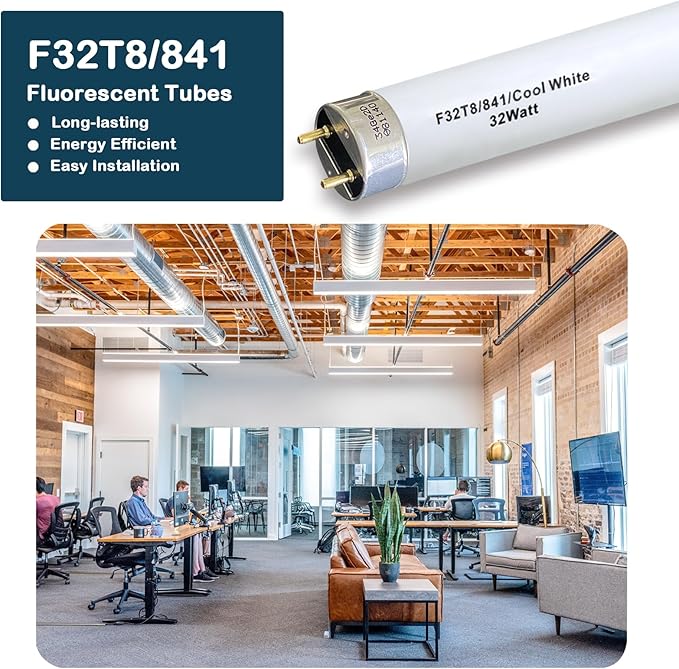 F32T8/841 T8 32W 48inch Fluorescent Light Bulb,4100K Cool White,Compatible for Philips 281550,LUXRITE,Sylvania 21781,Sunlite,Satco,G13 Medium Bi-Pin Base,(10PACK)