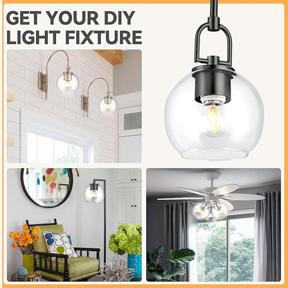 3 Pack Clear Glass Shade Replacements, Globe Glass Lamp Shade Covers for Light Fixtures, 1.65 Inch Fitter Globes Lampshades for Wall Sconces Chandelier Pendant Lights Bath Vanity Lights