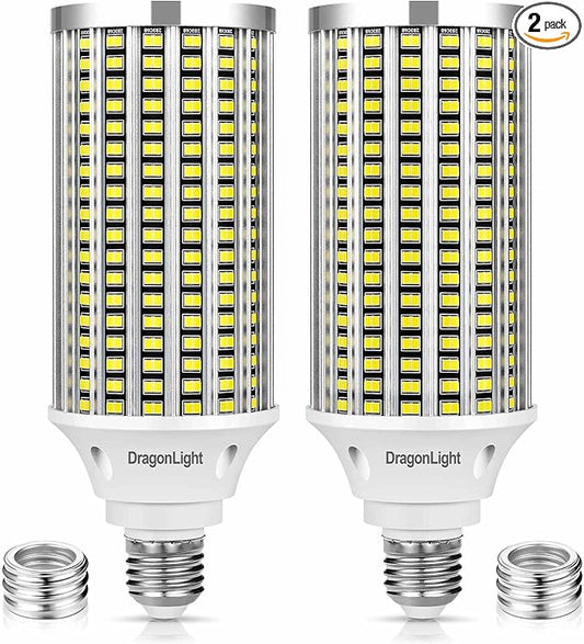DragonLight 60W Super Bright LED Corn Light Bulbs (200 Watt Metal Halide/HID/HPS Replacement) - E26/E39 Base LED Lamp - 6000K Daylight 7,200 Lumens for Large Area Lighting, Pack of 2
