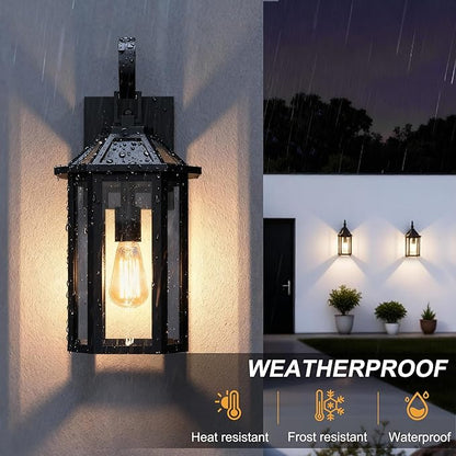 Outdoor Wall Lights, 20.24 Inch Large Waterproof Outside Wall Lantern Sconce, Clear Glass Exterior Lamp for House, Porch, Garage, 1-Light, (E26 Bulb Base, Black)