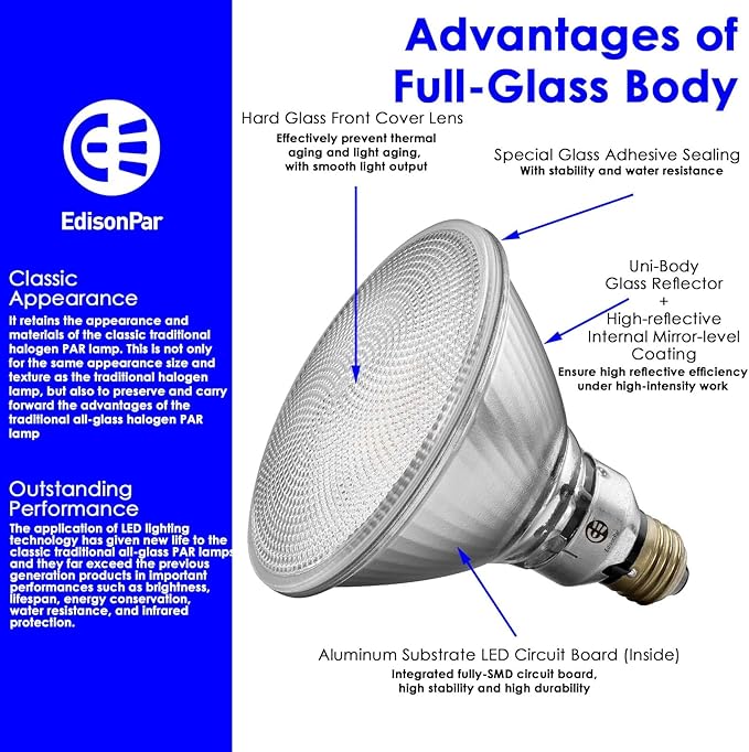 PAR38 Full Glass Commercial Grade LED Light Bulb, 14W=120W Equivalent 1550 Lumens 20000 Hours Classic Flood Light Bulbs, Dimmable Daylight 5000K Light 40Degree Beam Angle, 6-Pack