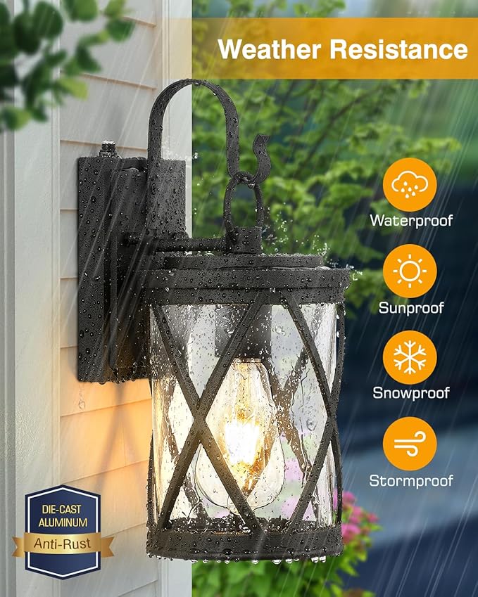 VIANIS Porch Lights Outdoor, Black Outdoor Lights for House Dusk to Dawn, 2 Pack Exterior Lighting Fixtures, Waterproof Outdoor Light Fixture Lantern for House, Garage, Entryway, Anti-Rust, Aluminum