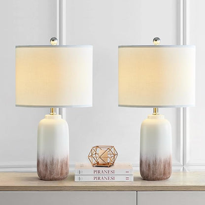 24" Ceramic Table Lamps Set of 2 for Living Room, Modern Brown Bedside Lamps for Night Stands, 3 Way Dimmable Farmhouse End Table Lamp with White Shade for Bedroom