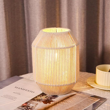 JHY DESIGN Woven Lampshade Table Lamp 8.5" H Cotton Rope Bedside Lamp Cordless Small Battery Operated Lamp Decorative Bedside Lamp with 6 Hours Timer for Bedroom Living Room Weddings Parties Patio
